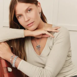 Alcazar Duet Heart Necklace -Fashion-Accessories-Brighton alcazar duet heart necklace silver 2