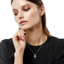 Amphora Petite Cross Necklace -Fashion-Accessories-Brighton amphora petite cross necklace silver 2