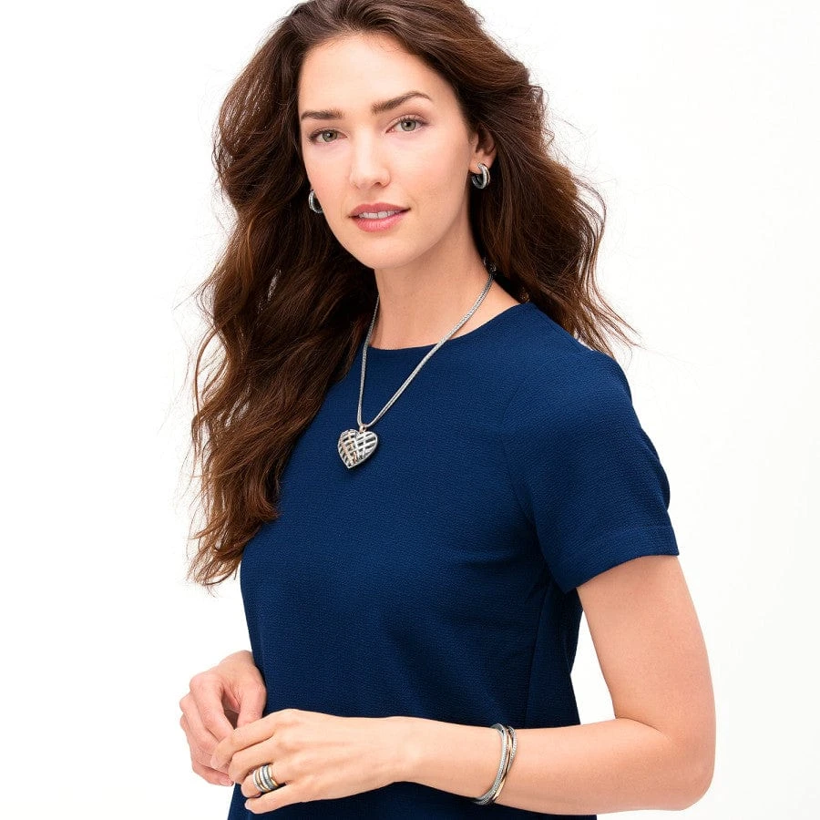 Neptune's Rings Convertible Reversible Heart Necklace Neptune's Rings Convertible Reversible Heart Necklace -Fashion-Accessories-Brighton neptune s rings convertible reversible heart necklace silver 5