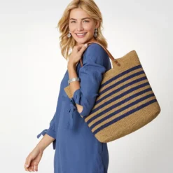 Palmier Raffia Tote -Fashion-Accessories-Brighton palmier raffia tote wheat blue 3 35f19e18 fd03 465d a775 e53915c1909a