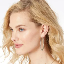 Pebble Large Oval Hoop Earrings -Fashion-Accessories-Brighton pebble large oval hoop earrings silver 2 b2329c90 b7c9 493b 9e45 5671a8d40549