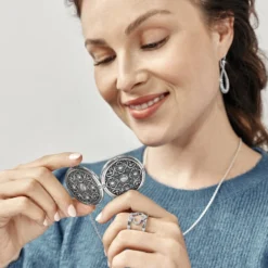 Vita Long Locket Necklace 4 Vita Long Locket Necklace -Fashion-Accessories-Brighton vita long locket necklace silver 4