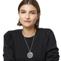 Vita Long Locket Necklace 5 Vita Long Locket Necklace -Fashion-Accessories-Brighton vita long locket necklace silver 5